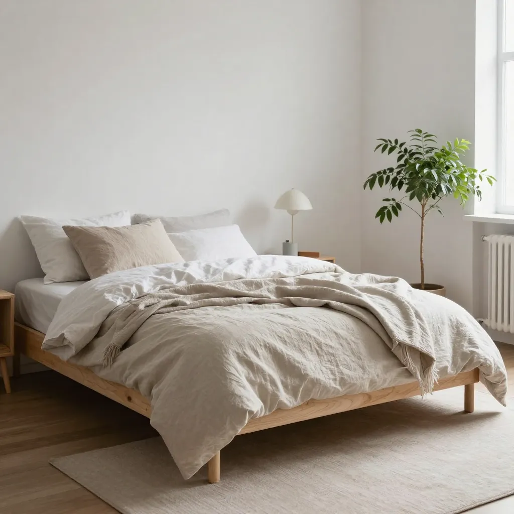 Serene minimalist living space with natural textures